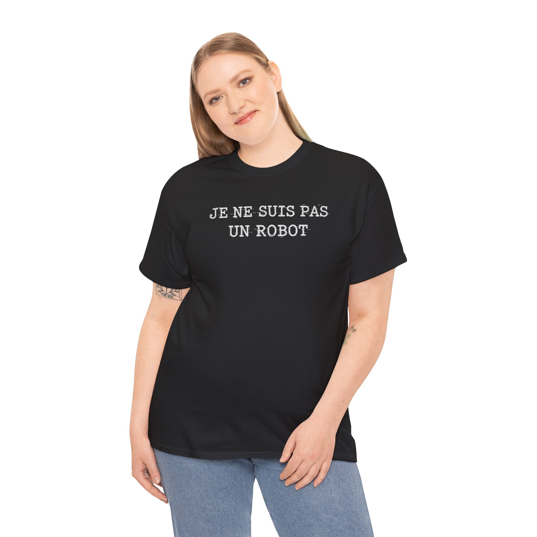 T-shirt Humour "Je ne suis pas un robot" – Chandail Minimaliste Rigolo – Idée Cadeau Geek & Tech – Style Urbain et Ironique