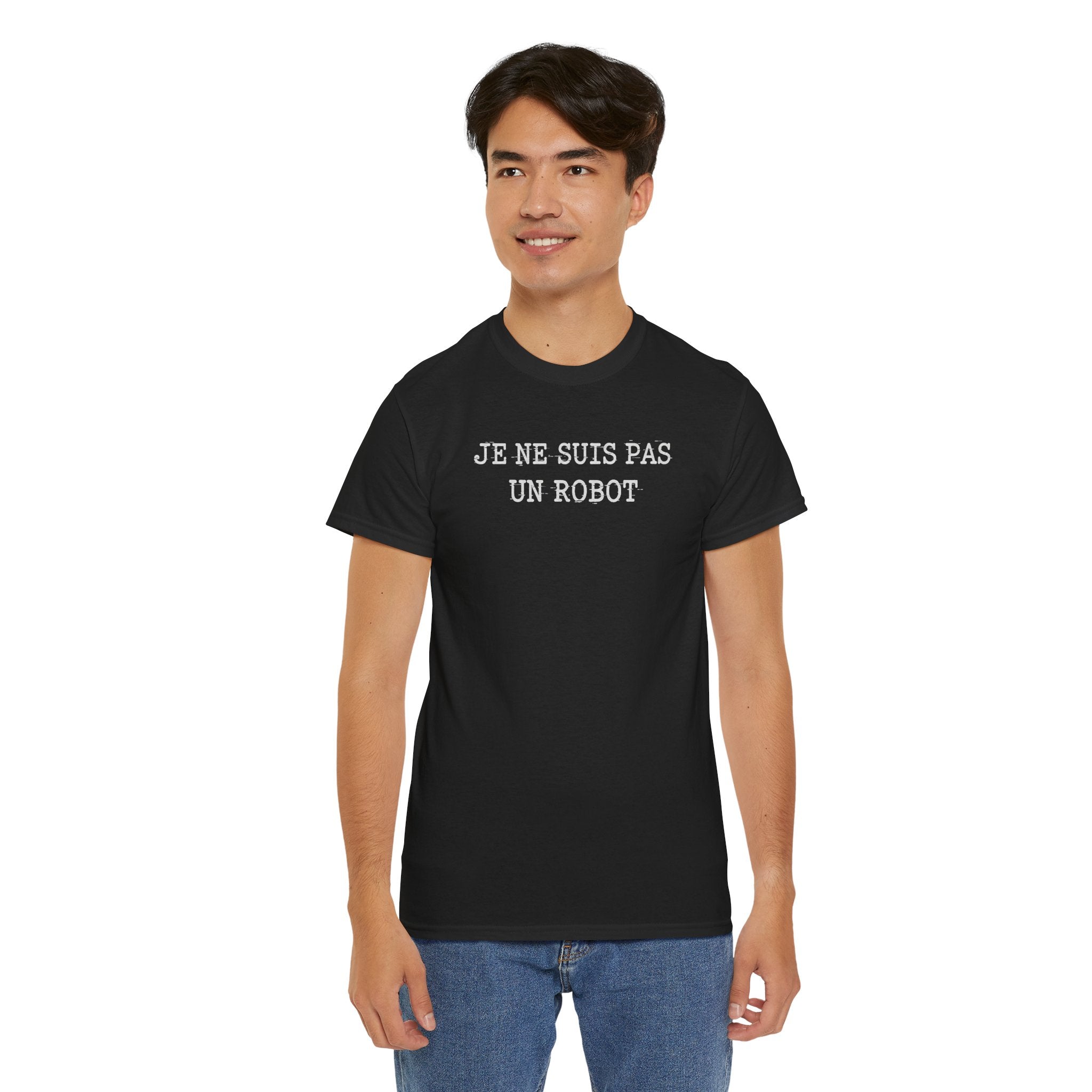 T-shirt Humour "Je ne suis pas un robot" – Chandail Minimaliste Rigolo – Idée Cadeau Geek & Tech – Style Urbain et Ironique