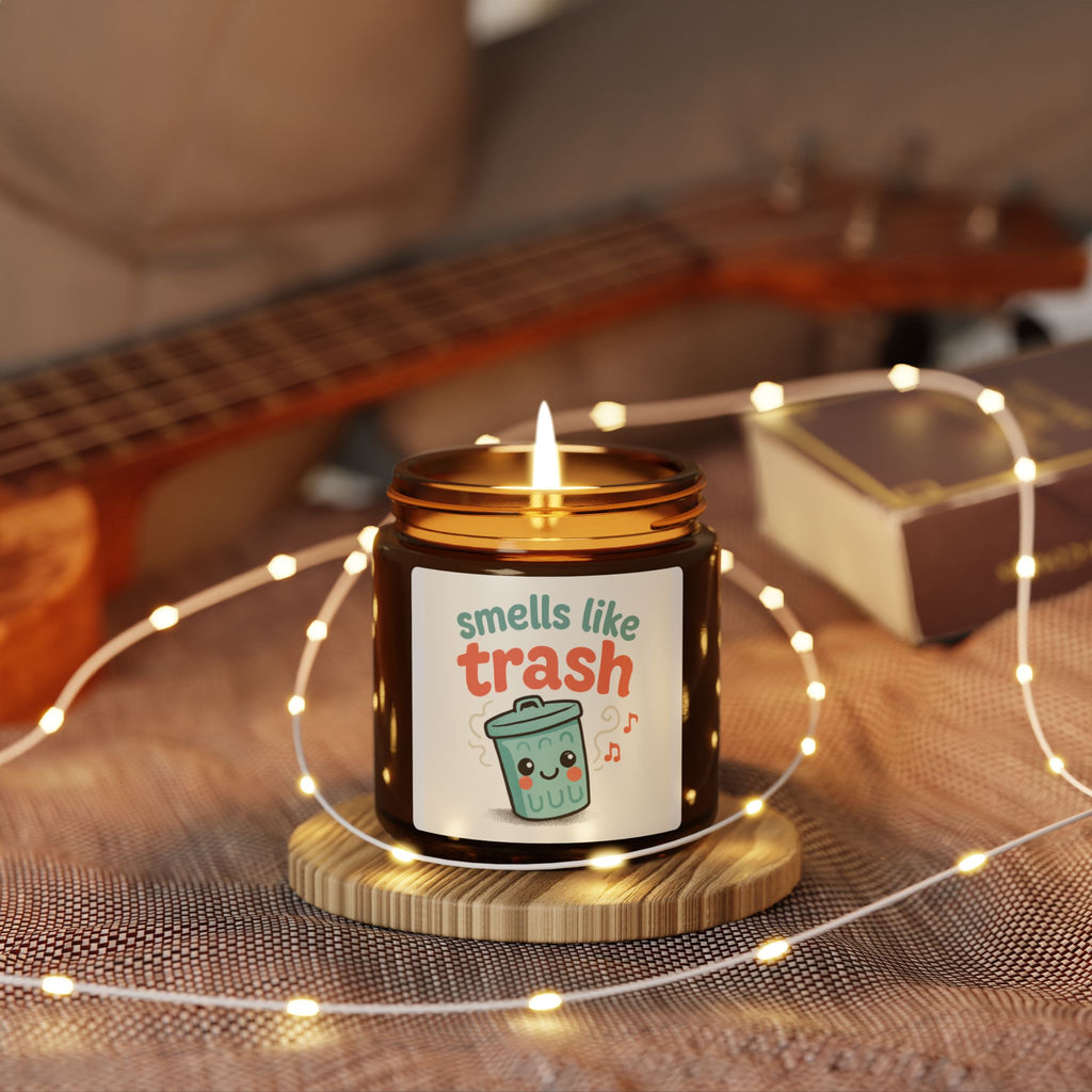 Whimsical Scented Soy Candle, Funny Home Decor Gift, Unique Amber Jar Candle, Eco-Friendly Candle, Trash-Themed Candle, Gift for Friends