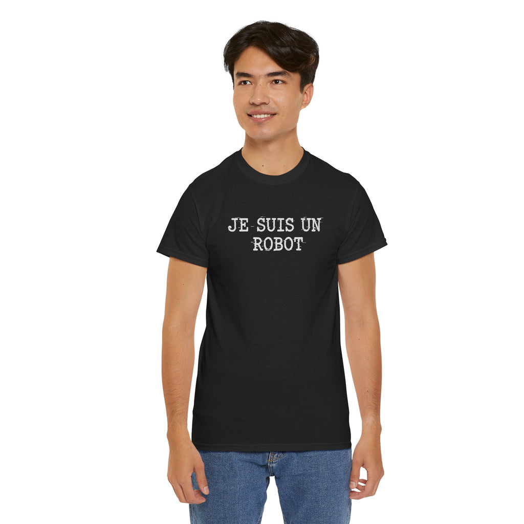 T-shirt "Je suis un robot" | Chandail à message ironique | Esthétique Cybertrash & Machine à écrire | Mode Dystopique & Humour Noir | Idée cadeau Geek
