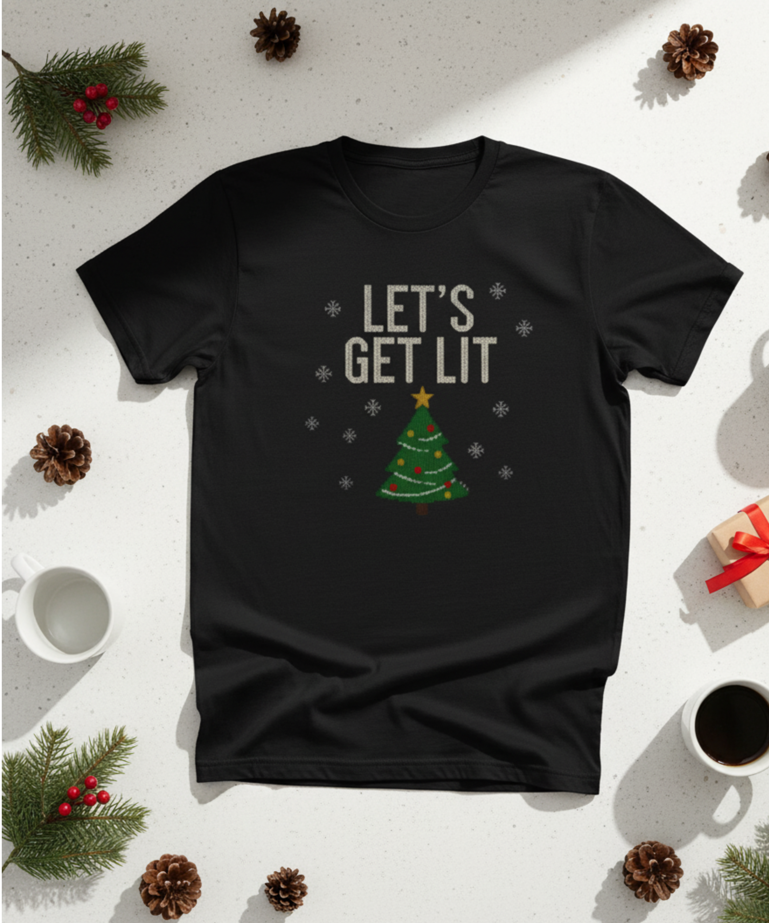 Let's Get Lit Christmas T-Shirt — Funny Holiday Tree Tee