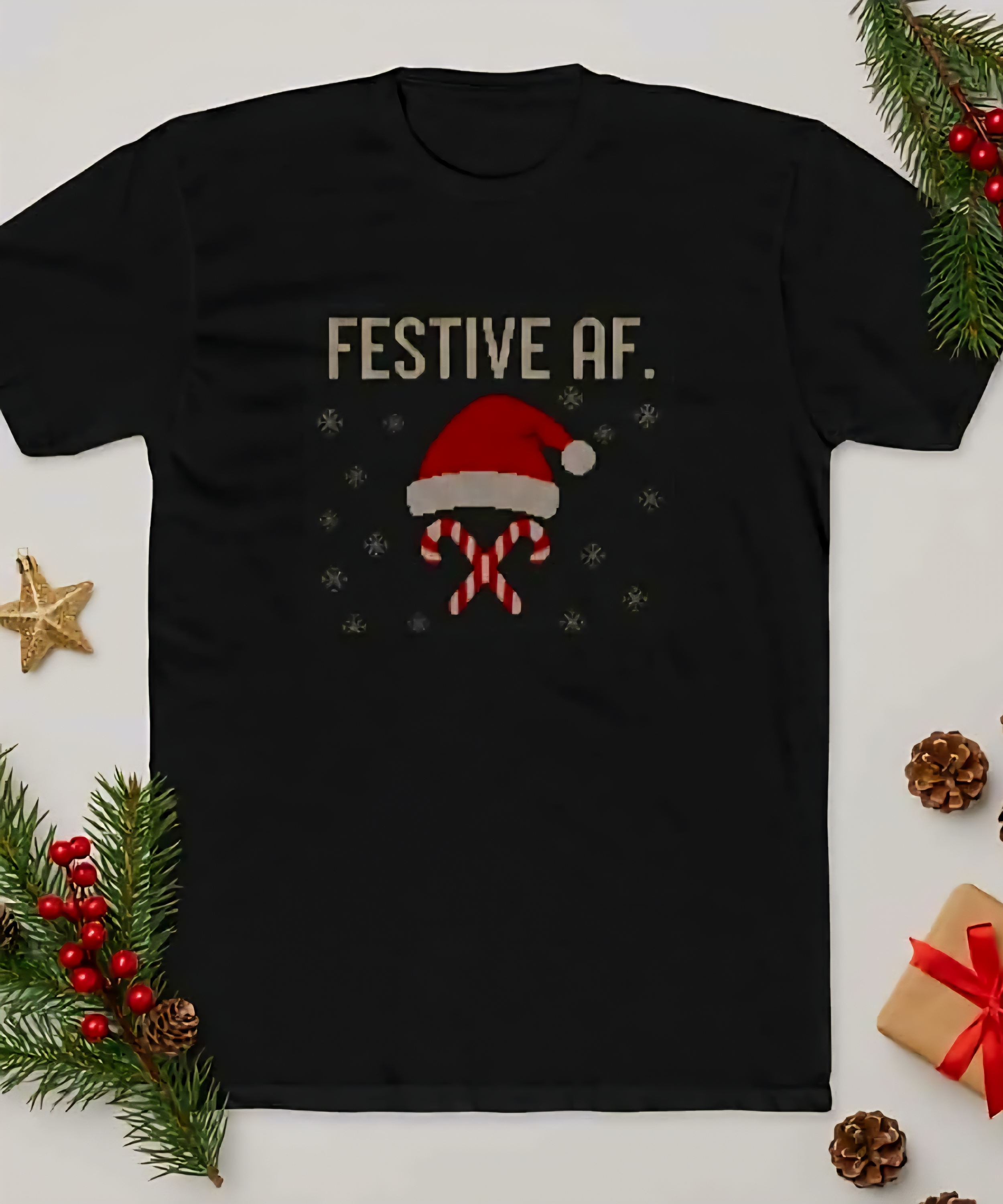 Festive AF Christmas Tee — Santa Hat & Candy Canes Holiday T-Shirt