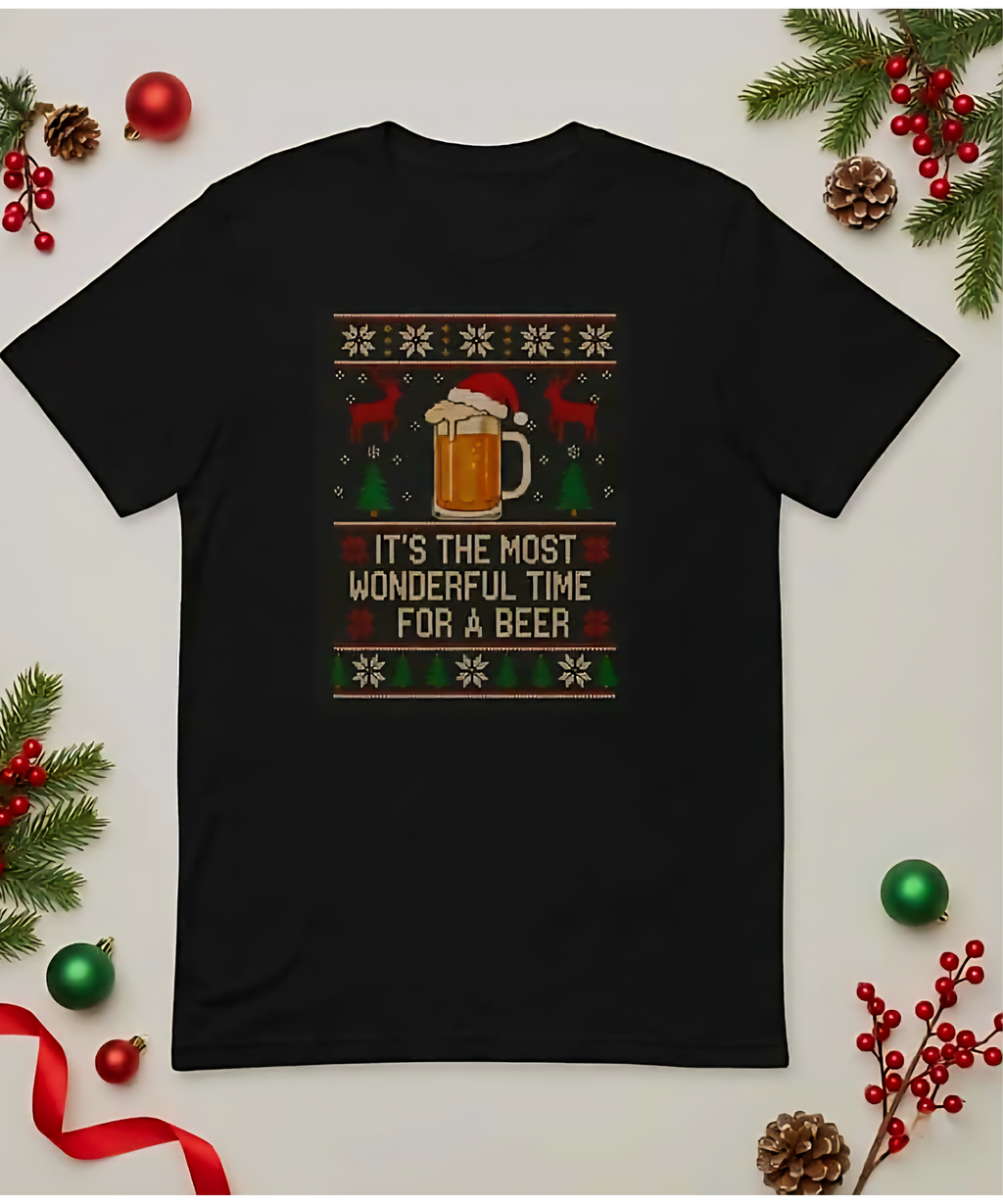 Christmas Beer T‑Shirt – "It's the Most Wonderful Time for a Beer" Holiday Tee