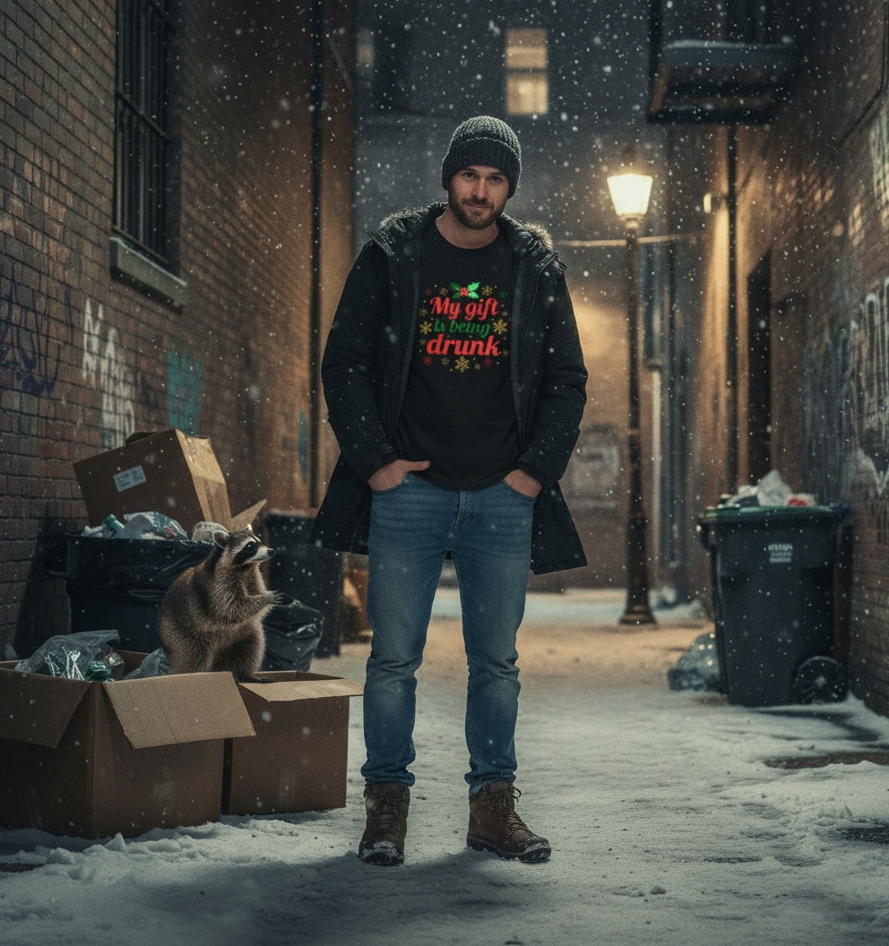 Festive Holiday Crew Tee - 'My Gift is Being Drunk'