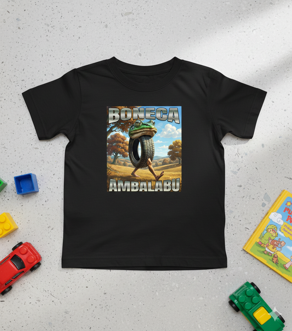 Kids Tee - Whimsical Frog Unicycle 'Boneca Ambalabu' Graphic