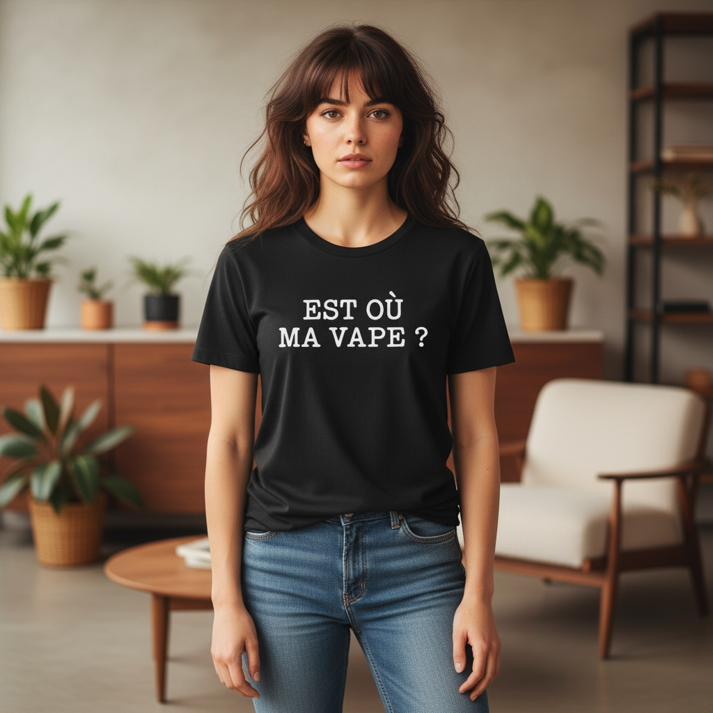 T-shirt Drôle Vape, Est où ma vape, Cadeau pour Vapoteur, Chandail Humour Québec, T-shirt Unisexe Coton, Mode Urbaine, Phrase Rigolote, Vêtement Tendance, Meme VapePour ceux qui la perdent aux 5...
