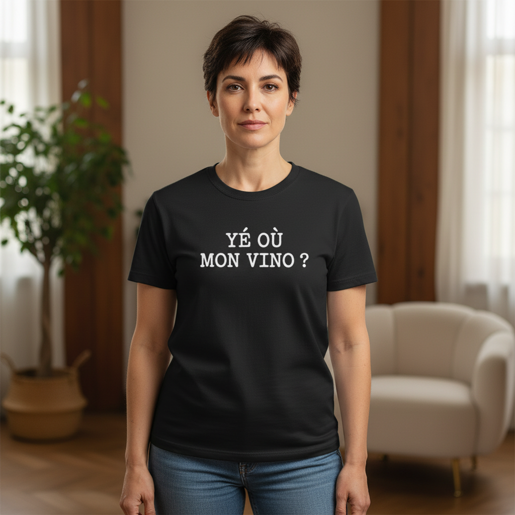 T-shirt Graphique « Yé où mon vino ? »  L'Uniforme Officiel du 5 à 7