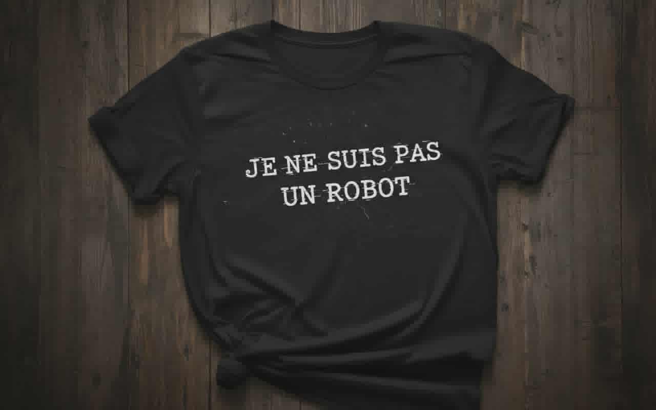 T-shirt Humour "Je ne suis pas un robot" – Chandail Minimaliste Rigolo – Idée Cadeau Geek & Tech – Style Urbain et Ironique